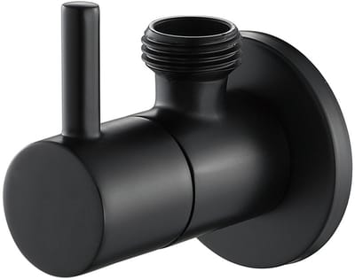 Zelfdichtende hoekafsluiter, roestvrij staal, stopafsluiter, hoekregelklep, ronde hoekafsluiter met één inlaat en één uitlaat, zwart.