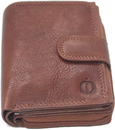 Oi cognac bruine leren rits portemonnee klein / afsluitbare beurs met ritsvak voor kleingeld / compacte portemonnee met ruim vak voor muntgeld / RFID SAFE / camel kleurig leer / 294VI Tan