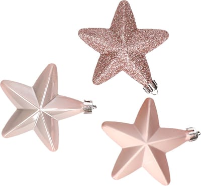 Decoris kersthanger sterren - 6x st - lichtroze - 7 cm - kunststof - kerstornamenten - kerstversiering
