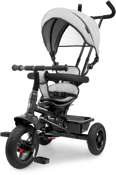 HyperMotion Tobi Frey Kinder Driewieler met Duwstang 1-4 Jaar - Opvouwbare Peuterfiets - Vrijloopfunctie - Peuterfiets met Voetsteunen - Max. 20 kg - Grijs - Kinderfiets