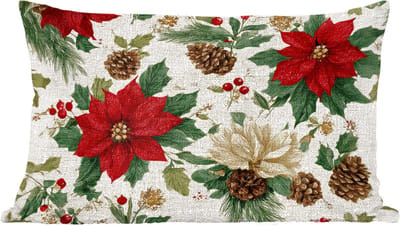 Sierkussens - Kussentjes Woonkamer - 60x40 cm - Feestelijk - Textielpatroon - Kerstbloemen - Kleurrijk