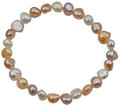 Zoetwater parel armband Pearl Soft Colors Small - echte parels - wit - zalm - roze - elastisch - luxe sieraden zakje - parel armband dames - elastisch parel armband - zoetwaterparel