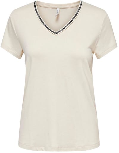 Only Moster T-shirt Met Korte Mouwen En V-hals Beige XS Vrouw