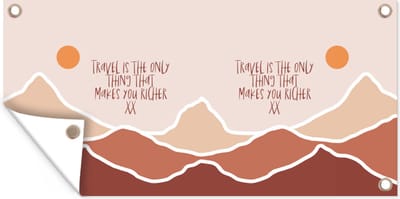 Schuttingposter Spreuken - Quotes - Travel is the only thing that makes you richer - Oranje - 200x100 cm - Tuindoek