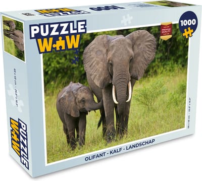 Puzzel Olifant - Kalf - Landschap - Legpuzzel - Puzzel 1000 stukjes volwassenen