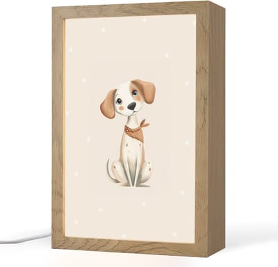 Nachtlampje 20x30 cm - Kinder lampje - Hond - Pup - Beige - Stippen - Tafellamp kinderkamer - Slaapkamer lamp - Bedlamp kinderen - Kinderlampje stopcontact - Wandlamp babykamer - Nachtlampjes