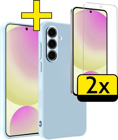 Hoesje - Met 2x Screenprotector - Geschikt voor Samsung Galaxy S24 FE - Sterk & Shockproof - Back Cover - Siliconen Case - Telefoon Hoes - Telefoonhoesjes - Lichtblauw