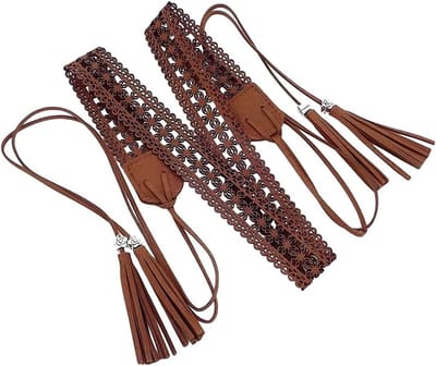 Boho Gevlochten Tassel Riem van PU Leer - Vintage Bohemian Hollow Knotted Tailleband van 169 x 2.8 cm voor een Unieke Look