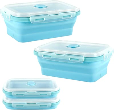 Opvouwbare Broodtrommels - Bento Box Sets - Meal Prep Opslag - Ruimtebesparend Vouwontwerp - 800 ml Inhoud - Blauw
