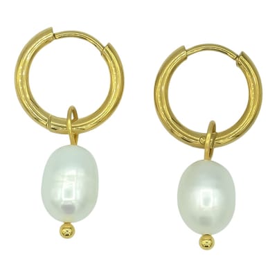 Zoetwaterparel oorbellen - Echte parels - Gold-plated Stainless steel oorringen - 10mm / 22mm