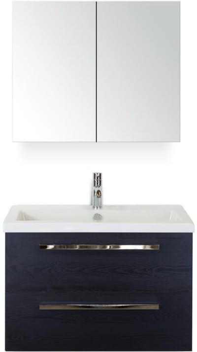Seville Badmeubelset 80 cm - Black Oak - Keramische Wastafel Wit Djazz met Spiegelkast