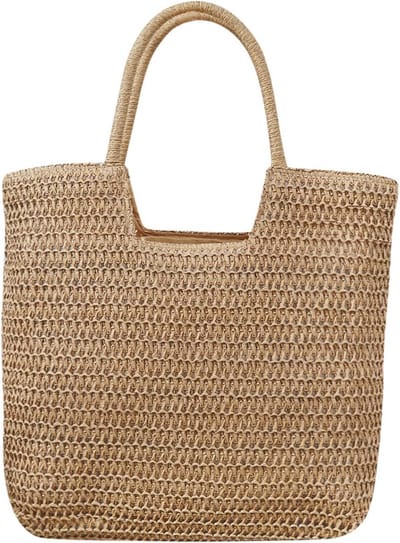 Grote Stro Leren Schoudertas Dames - Strandtas Shopper met Rits - Boho Zomer Vakantie