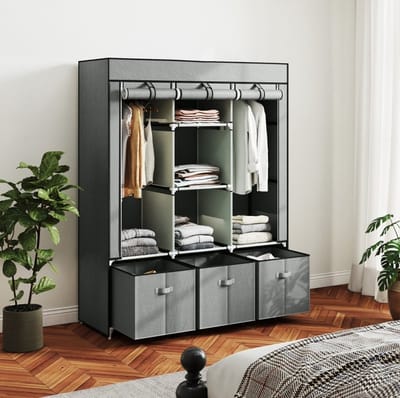 STILVORA Kledingkast - Opvouwbare Stoffenkast Met 2 Kledingstangen En 3 Lades - Voor Slaapkamer En Kleedkamer - Lichtgrijs - 125x43x162,5 Cm