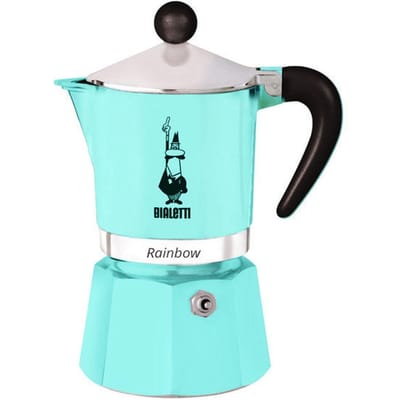 Cafetiere italienne - BIALETTI - Moka Express - Tous feux sauf induction - 6 tasses - 300 ml - Rainbow Bleu