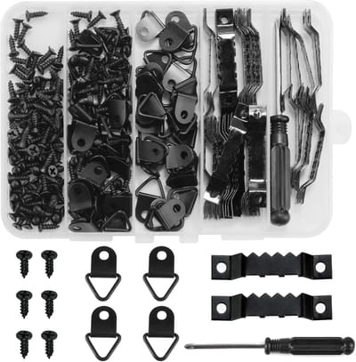 271 stuks fotohaken om te schroeven, zaagtand fotohangers voor zware foto's, haken voor fotolijsten, hangers voor fotohangers, met D-ringen, schroeven, schroevendraaier, voor kantoor, foto ophangen