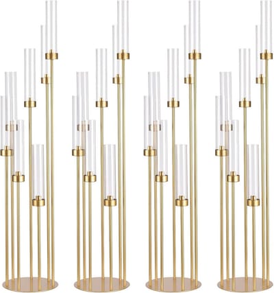 Set van 4 Grote Gouden 7-Armige Vloerkandelaars Decoratief voor Bruiloft en Feest