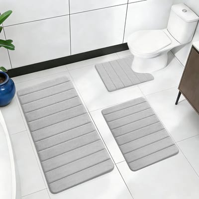 Badmat set - Toiletmat set - Badkamer comfort - Traagschuim vulling - 3-delig - Lichtgrijs