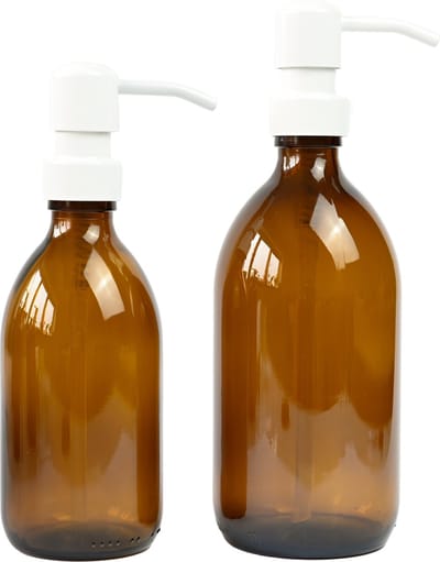 Groeikruid® Zeeppompjes Set | Zeepdispensers | Vrijstaand en Hervulbaar | 300 ml + 500 ml | Amber glas | RVS pompkop | Wit