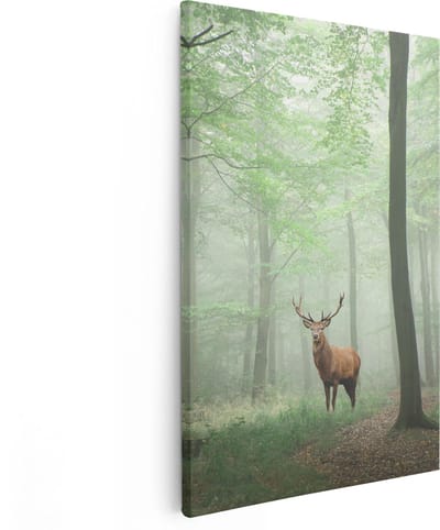 Artaza Canvas Schilderij Bos - 20x30 cm - Klein - Wanddecoratie Hert - Muurdecoratie Bomen - Kamer Accessoires