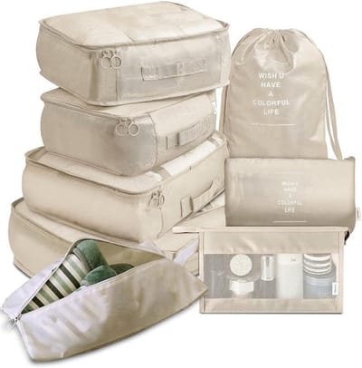 Allecto Plus - 8-delige Set Verpakkingskubussen voor Koffers en Reisopslagtassen met Gladde Rits en Mesh-ontwerp - Premiumkwaliteit - Ruimtebesparend en Georganiseerd - Reisbenodigdheden voor Kleding, Schoenen en Cosmetica.