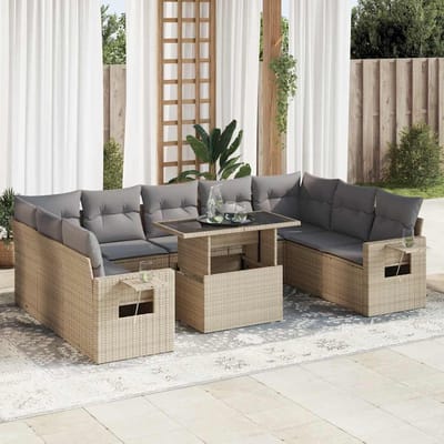 vidaXL - 10-delige - Loungeset - met - kussens - poly - rattan - beige