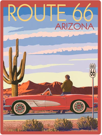 Signs USA - retro wandbord - dibond - Route 66 Arizona Car - 33 x 44 cm