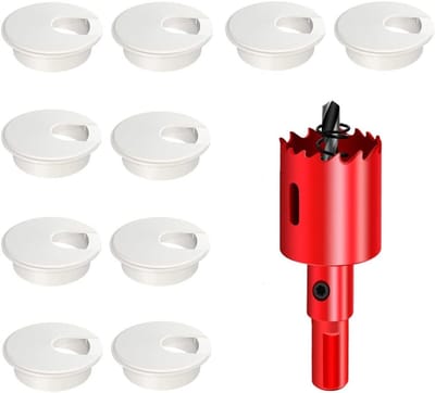Set van 10 Kabeldoorvoeren voor Bureau - Organiseer Kabels in Tafel met 35mm Gatzaag (Wit)