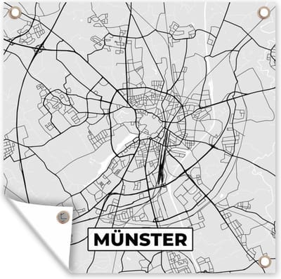 Tuin poster Duitsland - Plattegrond - Münster - Kaart - Stadskaart - 200x200 cm - Tuindoek