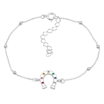 Joy|S - Zilveren armband - hoefijzer - kristal multicolor - 14.5 cm + 4 cm extension