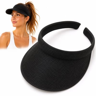 Zonneklep Dames - UV-Beschermende Zonnehoed met Brede Rand - Verstelbaar & Comfortabel - Strandhoed - Sportieve Zonnekleppen - Zomer & Buiten - Voor Tennis, Wandelen, Hardlopen, Strand, Fietsen en Vissen - Zwart - SOLLBRY®