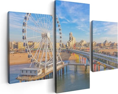 Artaza Canvas Schilderij Drieluik Scheveningen Pier met de Ferris Wheel - Reuzenrad - 90x60 - Foto Op Canvas - Canvas Print