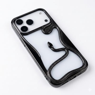 Zwart slang design telefoon hoesje geschikt voor iPhone 17 Air dames en heren met 3D reliëf slang detail, zachte TPU backcover met electroplating rand en effen kleur afwerking