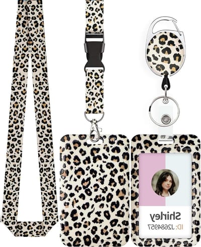 Stijlvolle Leoparden Badgehouder met Retractable Reel, Carabiner Clip en Afneembare Lanyard voor Werknemers, Verpleegkundigen en Docenten