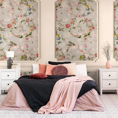Fotobehang Profhome 398471-GU vliesbehang hardvinyl warmdruk in reliëf glad 3D mat beige grijs roze groen 1,59 m x 2,8 m