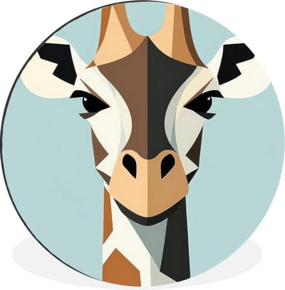 WallCircle - Wandcirkel - Muurcirkel - Giraffe - Illustratie - Bruin - Minimalistisch - Aluminium - Dibond - 30x30 cm - Binnen en Buiten