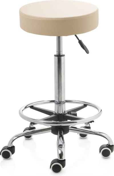 ZenGrowth ergonomische tabouret met hoge gasveer beige - Kapperskruk op zachte wielen – Met voetring – Tabouret - In hoogte verstelbaar