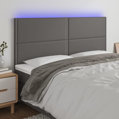 vidaXL Hoofdbord LED 200x5x118/128 cm kunstleer grijs