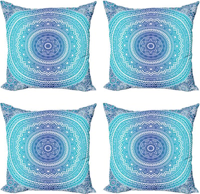 ABAKUHAUS blauwe en roze kussensloopset (4 stuks), mandala-patroon, moderne dubbelzijdige digitale print, 50 cm, blauw wit en violet