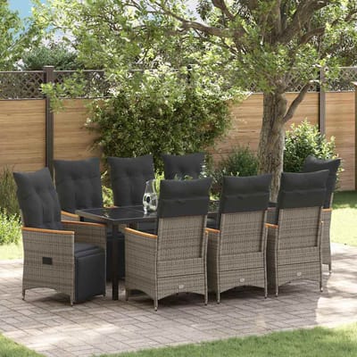 vidaXL - Tuin - Eettafel - Set - 9 - st - Grijs - poly - rattan