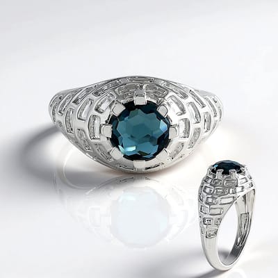 Cavill - Zilveren ring - 925 Sterling zilver - 1,8 ct Londen Blauwe Topaas - Fancy ronde cut, modern open raster ontwerp
