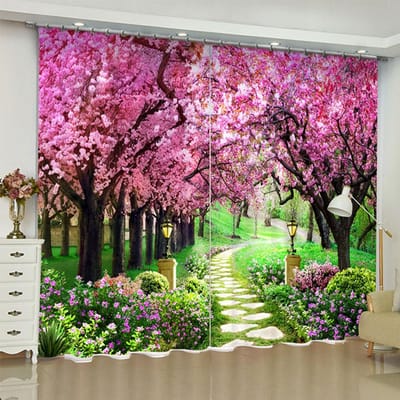 Romantische Roze Sakura Kersenbloesem Bloemenprint Luxe Dunne Raamgordijnen Voor Slaapkamer Woonkamer Badkamer Keuken 2 stuks W50H130(CM)x2&Hook pink