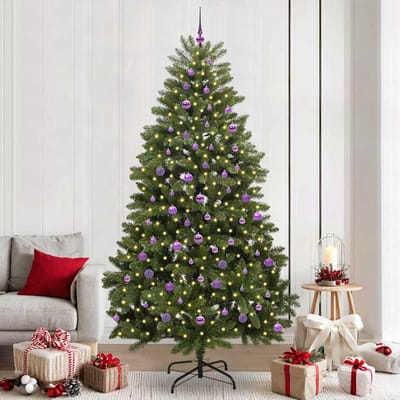 vidaXL - Kunstkerstboom - 240 - cm - 300 - LED's - Warmwit - PVC - en - Staal - Groen