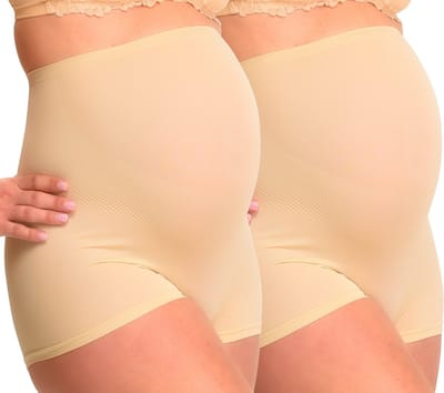 Mamsy - 2-Pack Seamless zwangerschaps Boxershort met shapewear effect - Beige - XL/XXL