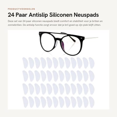 Dailygoods- Neuspads Siliconen - 24 Paar Zelfklevend - Antislip - Vervangende Bril Pads - Transparant - 1,9 x 0,8 x 0,15 cm - Brilneuskussentjes