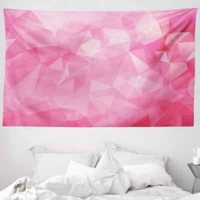 ABAKUHAUS Roze Wandtapijt, Abstracte Veelhoekige Fractale Vormgeving, 230 x 140 cm, Lichtroze en Roze