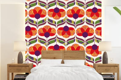 Behang - Fotobehang Retro - Flower Power - Vintage - Kleuren - Breedte 220 cm x hoogte 240 cm