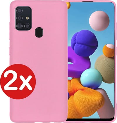 Hoesje - 2 Stuks - Geschikt voor Samsung Galaxy A21s - Sterk & Shockproof - Telefoonhoes - Back Cover - Case Siliconen - Telefoon Hoes - Lichtroze