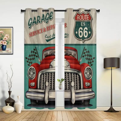 Voitures Bâtiment Européen Rideaux Vintage Décoration de Maison Rideaux de Salon Chambre d'Enfant Cortinas Pour Cuisine Chambre 135W x 60H(cm) x1 gray