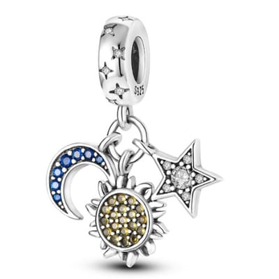 Fler® | Bedel | Past op populaire bedel armbanden (standaard-3mm) | armbandbedel | Hemelse Zon, Ster en Maan Bedel | Hangbedel Charm | 925 sterling zilver | Zirkonia | Vriendschap, Verjaardagsgeschenk, Kado, Cadeau | Valentijn kado