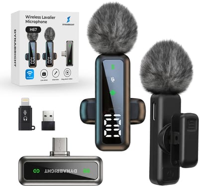 Dynabright Draadloze Microfoon Pro - 2 Stuks - Lavalier - USB-C/Lightning - Windshields - 30m Bereik - Dasspeld - Ruisonderdrukking - Plug & Play - Voor Smartphone, Tablet & Laptop